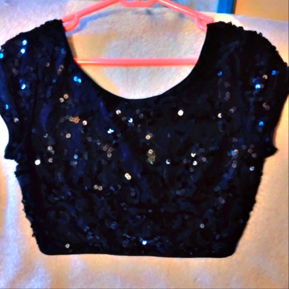 Express Black Sequin Crop Top N Matching Pencil Skirt